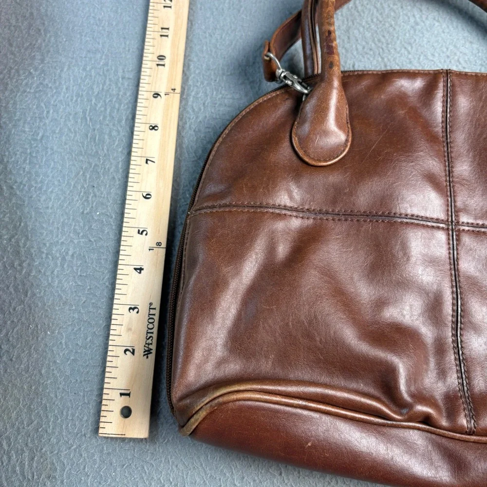 Cherokee Brown Faux Leather Dome Satchel Crossbody Bag with Double Zipper